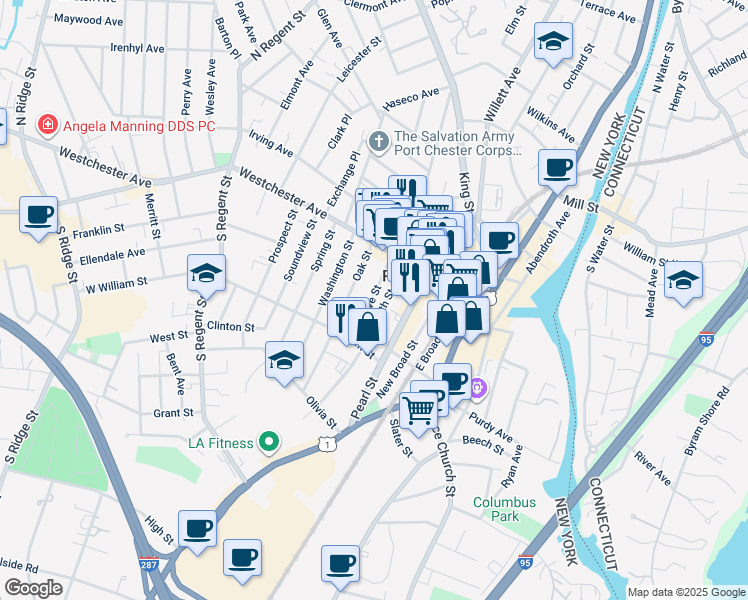 map of restaurants, bars, coffee shops, grocery stores, and more near 49 Grove Street in Port Chester