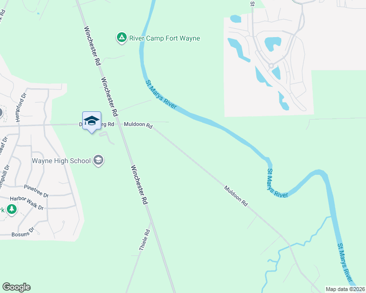 map of restaurants, bars, coffee shops, grocery stores, and more near 9145 Muldoon Road in Fort Wayne