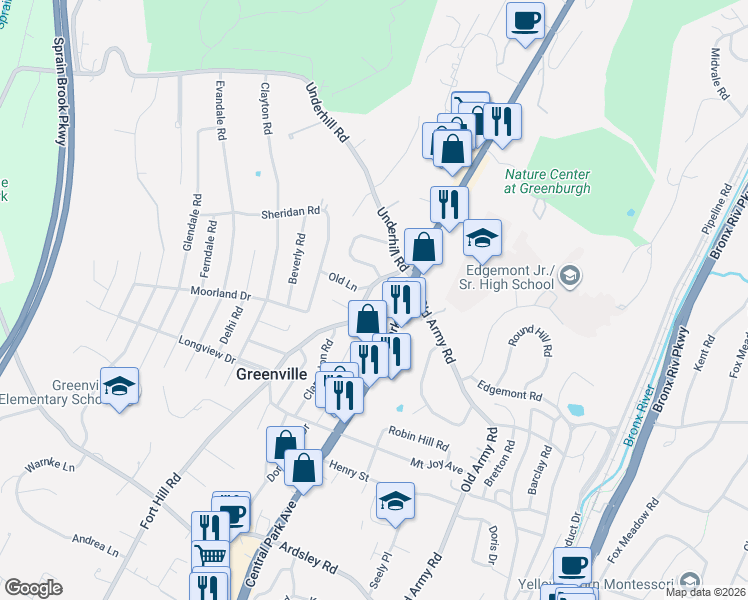 map of restaurants, bars, coffee shops, grocery stores, and more near 2 Old Lane in Scarsdale