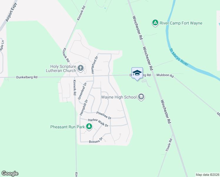 map of restaurants, bars, coffee shops, grocery stores, and more near 9014 Mariners Ridge Drive in Fort Wayne