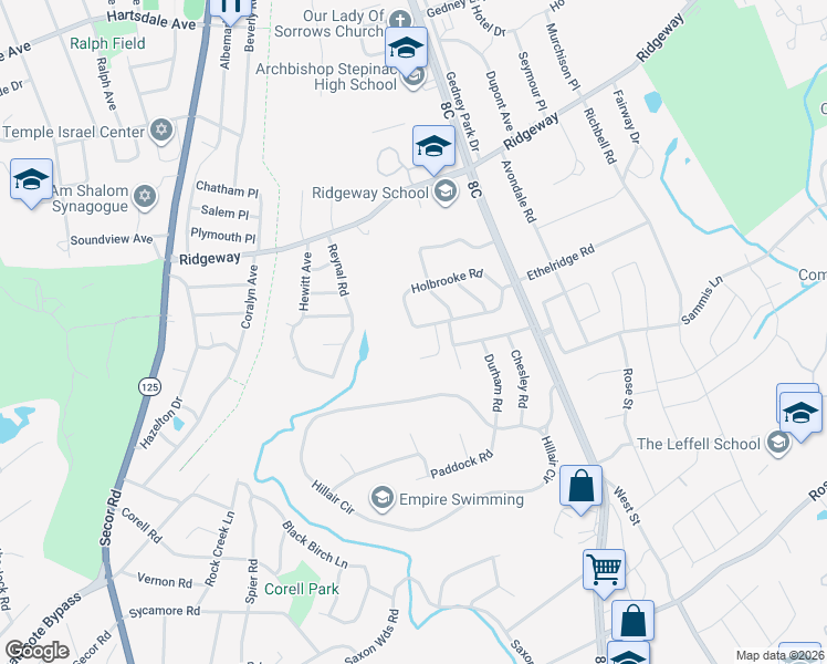 map of restaurants, bars, coffee shops, grocery stores, and more near 48 Holbrooke Road in White Plains