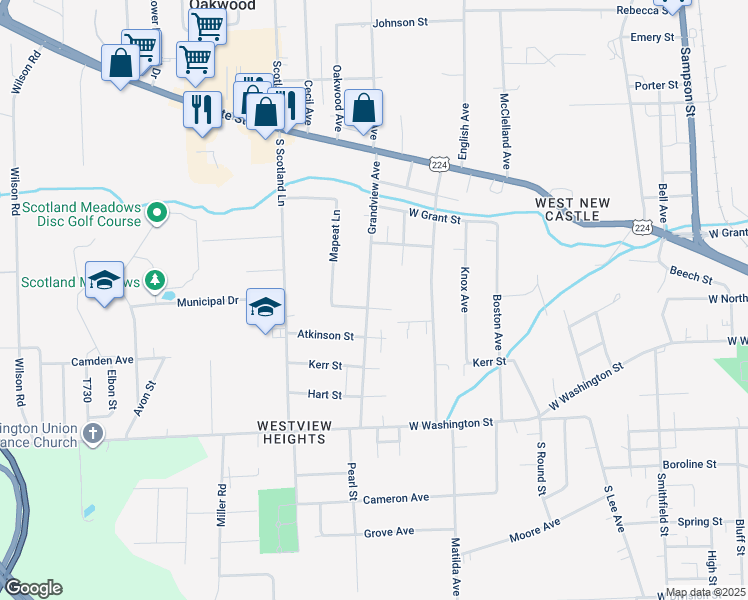 map of restaurants, bars, coffee shops, grocery stores, and more near 313 Grandview Avenue in New Castle