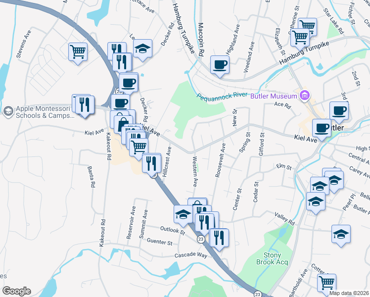 map of restaurants, bars, coffee shops, grocery stores, and more near 134 Kiel Avenue in Kinnelon