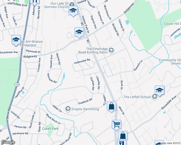 map of restaurants, bars, coffee shops, grocery stores, and more near 18 Branchbrook Road in White Plains