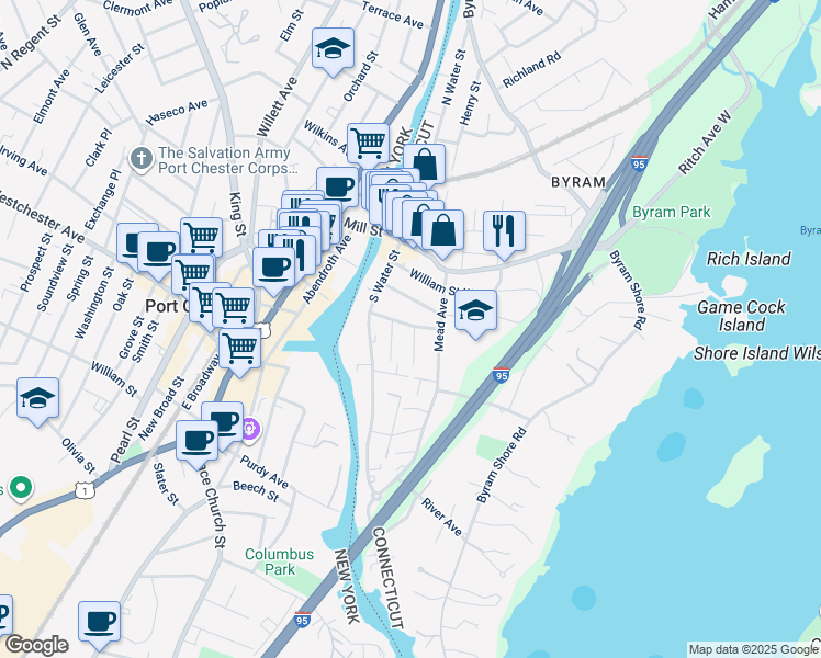 map of restaurants, bars, coffee shops, grocery stores, and more near 30 Division Street West in Greenwich