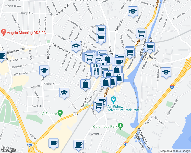 map of restaurants, bars, coffee shops, grocery stores, and more near 10 Pearl Street in Port Chester