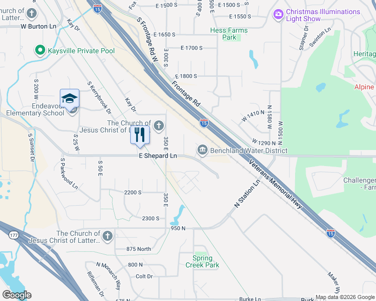 map of restaurants, bars, coffee shops, grocery stores, and more near 2071 South 400 East in Kaysville