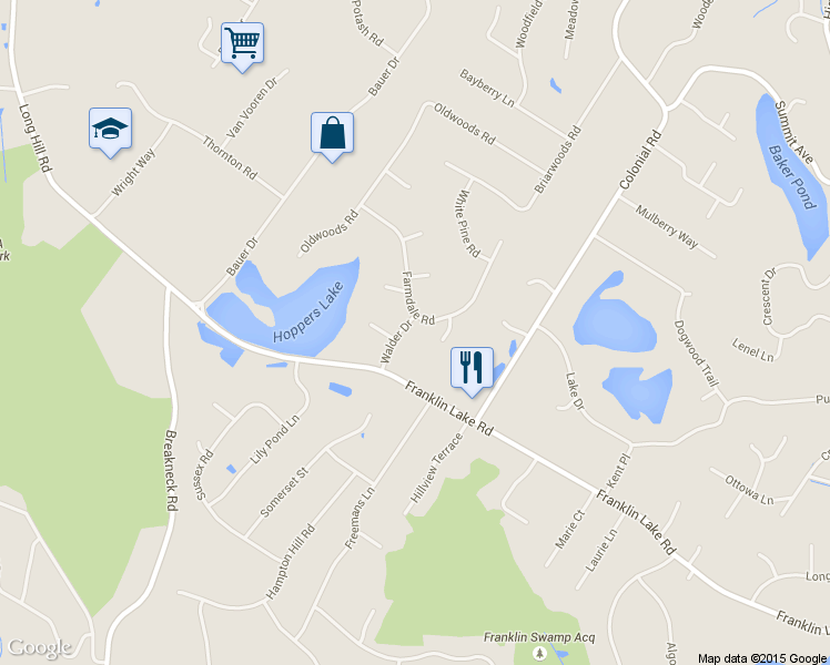 map of restaurants, bars, coffee shops, grocery stores, and more near 416 Walder Drive in Franklin Lakes