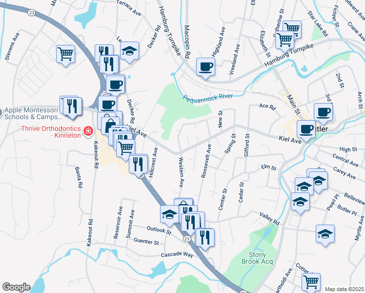 map of restaurants, bars, coffee shops, grocery stores, and more near 134 Kiel Avenue in Kinnelon