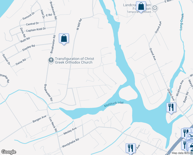 map of restaurants, bars, coffee shops, grocery stores, and more near 520 Cedar Drive in Mattituck