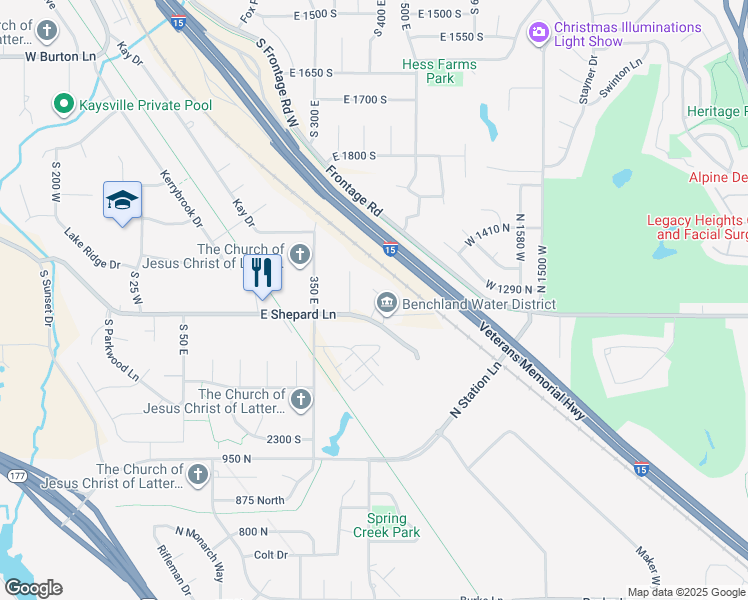 map of restaurants, bars, coffee shops, grocery stores, and more near 2062 450 East in Kaysville