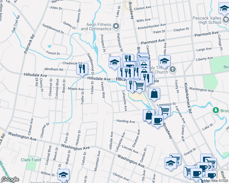 map of restaurants, bars, coffee shops, grocery stores, and more near 35 Glendale Drive in Hillsdale