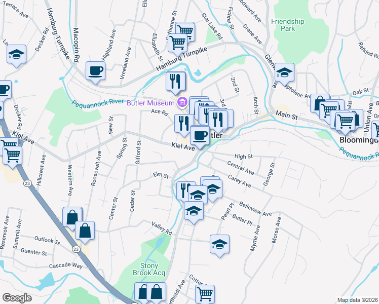 map of restaurants, bars, coffee shops, grocery stores, and more near 29 Boonton Avenue in Butler