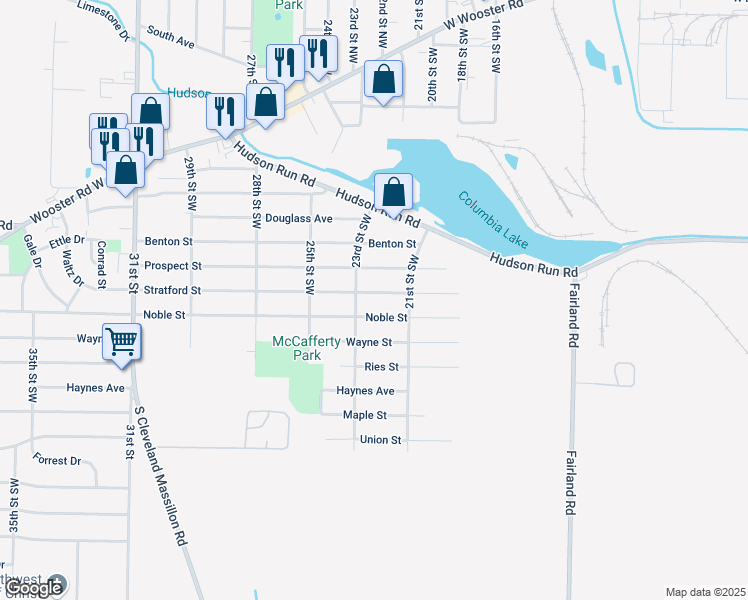 map of restaurants, bars, coffee shops, grocery stores, and more near 1107 Noble Street in Barberton