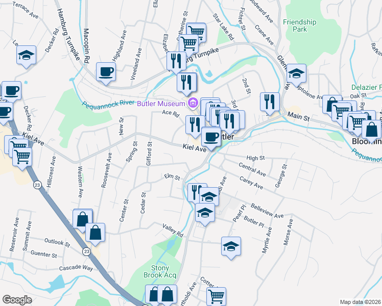 map of restaurants, bars, coffee shops, grocery stores, and more near 29 Boonton Avenue in Butler