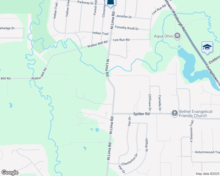 map of restaurants, bars, coffee shops, grocery stores, and more near 8046 North Lima Road in Youngstown
