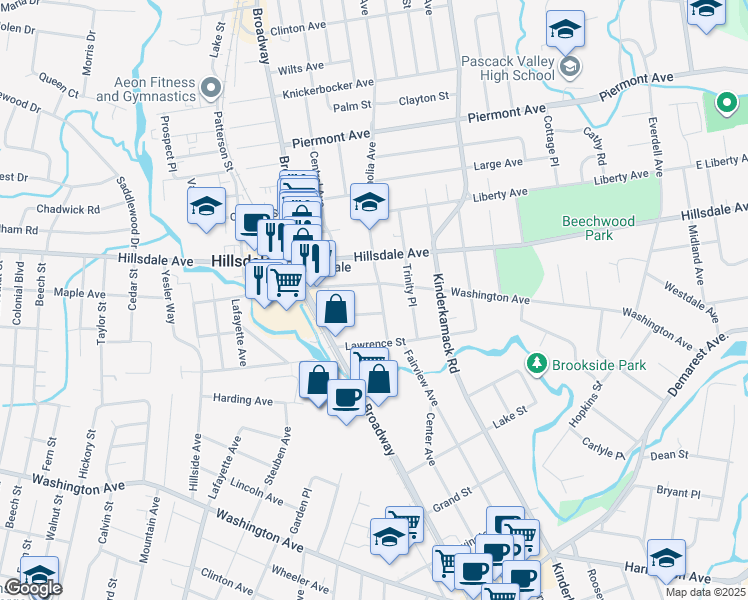 map of restaurants, bars, coffee shops, grocery stores, and more near 63 Magnolia Avenue in Hillsdale
