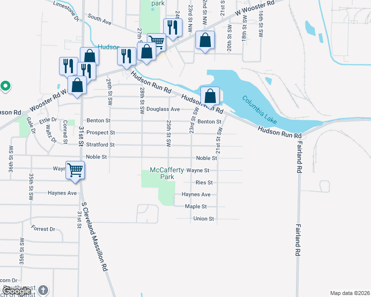 map of restaurants, bars, coffee shops, grocery stores, and more near 1147 Noble Street in Barberton