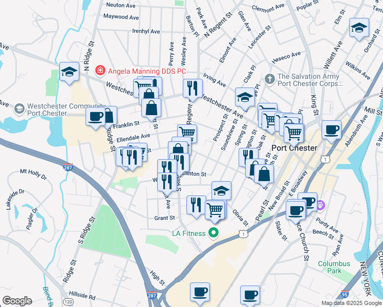map of restaurants, bars, coffee shops, grocery stores, and more near 9 Fairview Place in Port Chester