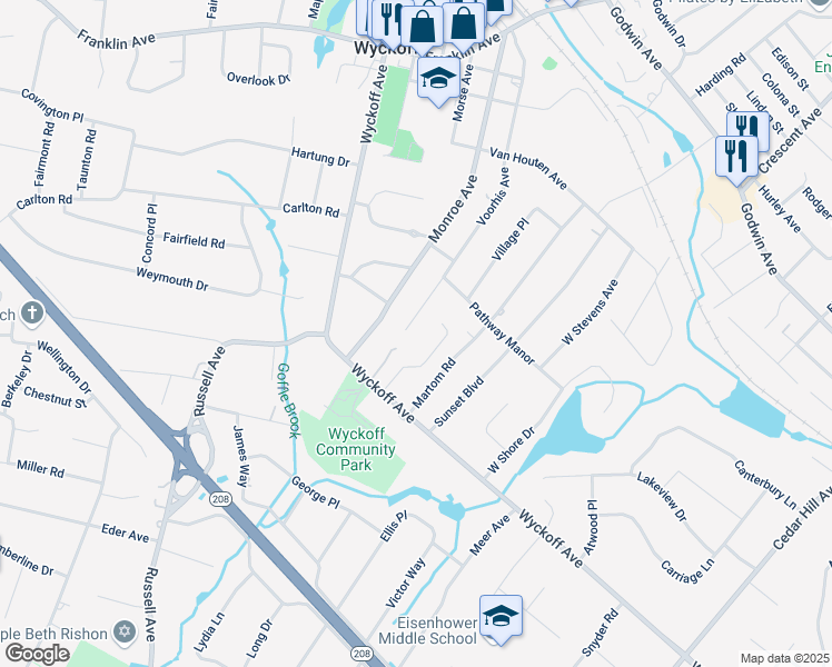 map of restaurants, bars, coffee shops, grocery stores, and more near 375 Brownstone Court in Wyckoff