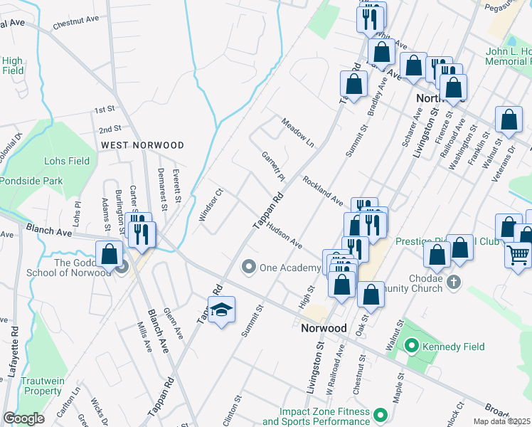 map of restaurants, bars, coffee shops, grocery stores, and more near Tappan Road in Bergen County