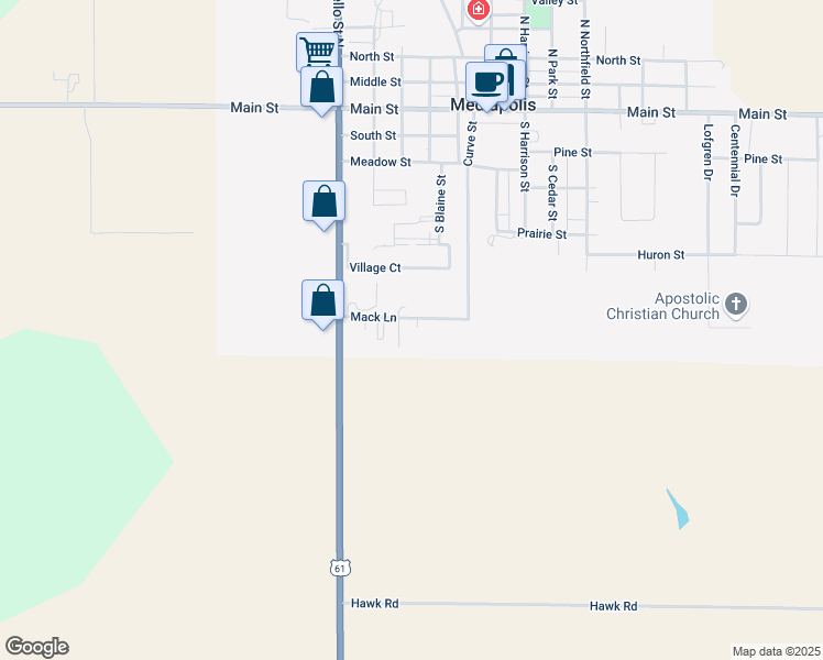 map of restaurants, bars, coffee shops, grocery stores, and more near 310 Mack Lane in Mediapolis