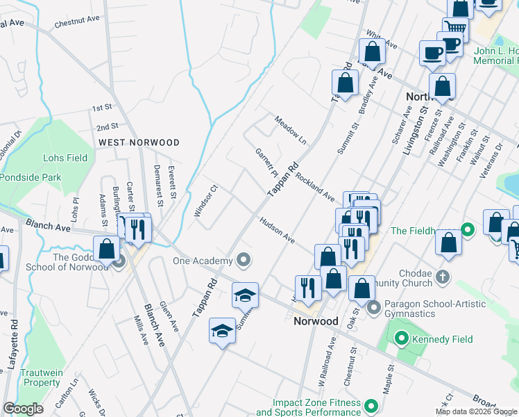map of restaurants, bars, coffee shops, grocery stores, and more near Tappan Road in Bergen County