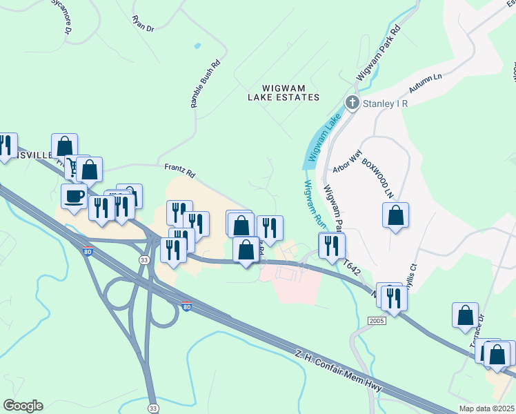 map of restaurants, bars, coffee shops, grocery stores, and more near 261 Frantz Road in Stroudsburg