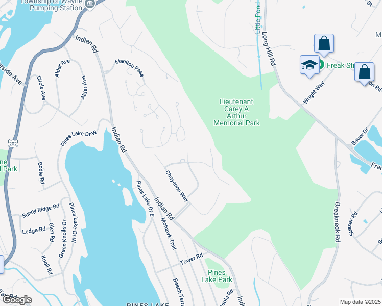 map of restaurants, bars, coffee shops, grocery stores, and more near 21 Shoshone Trail in Wayne