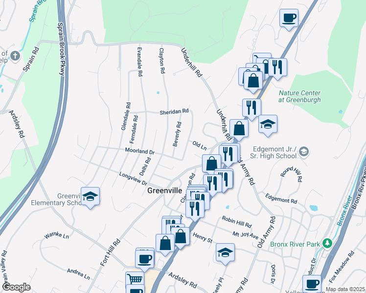 map of restaurants, bars, coffee shops, grocery stores, and more near 199 Beverly Road in Scarsdale