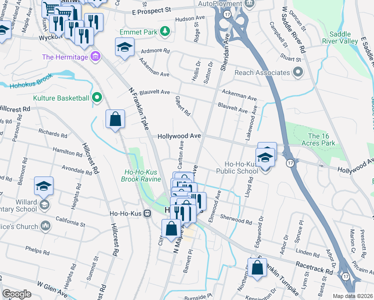 map of restaurants, bars, coffee shops, grocery stores, and more near 205 Ross Place in Ho-Ho-Kus