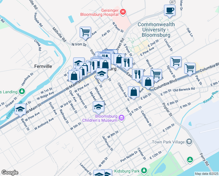 map of restaurants, bars, coffee shops, grocery stores, and more near 42 East 4th Street in Bloomsburg