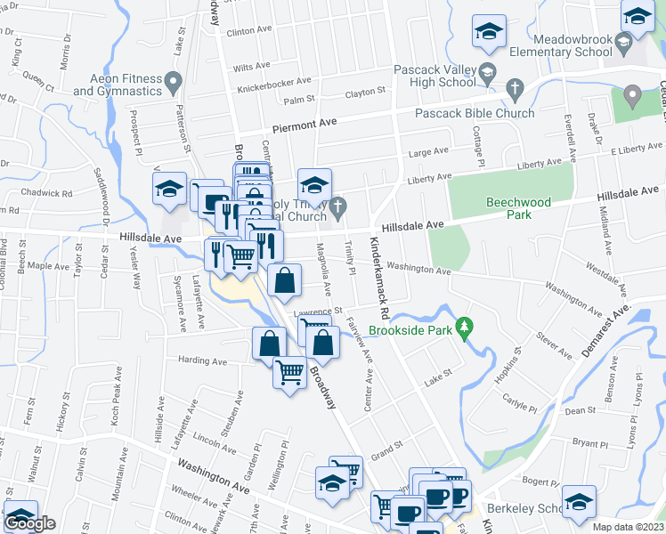 map of restaurants, bars, coffee shops, grocery stores, and more near 3 Harrington Street in Hillsdale