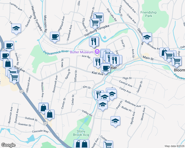 map of restaurants, bars, coffee shops, grocery stores, and more near 16 West Belleview Avenue in Butler