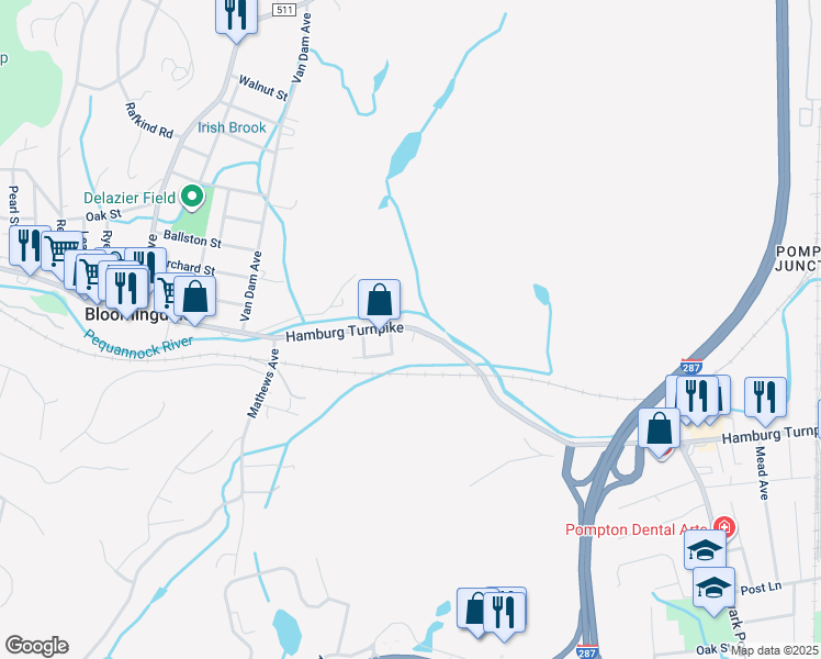 map of restaurants, bars, coffee shops, grocery stores, and more near 211 Hamburg Turnpike in Riverdale