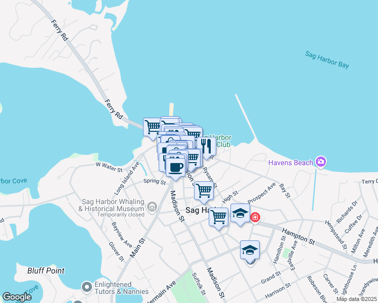 map of restaurants, bars, coffee shops, grocery stores, and more near 51 Division Street in Sag Harbor