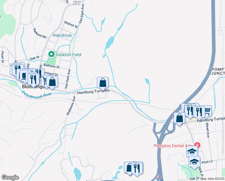map of restaurants, bars, coffee shops, grocery stores, and more near 238 Hamburg Turnpike in Riverdale
