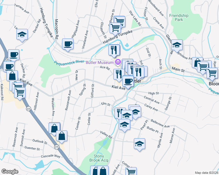 map of restaurants, bars, coffee shops, grocery stores, and more near 16 West Belleview Avenue in Butler