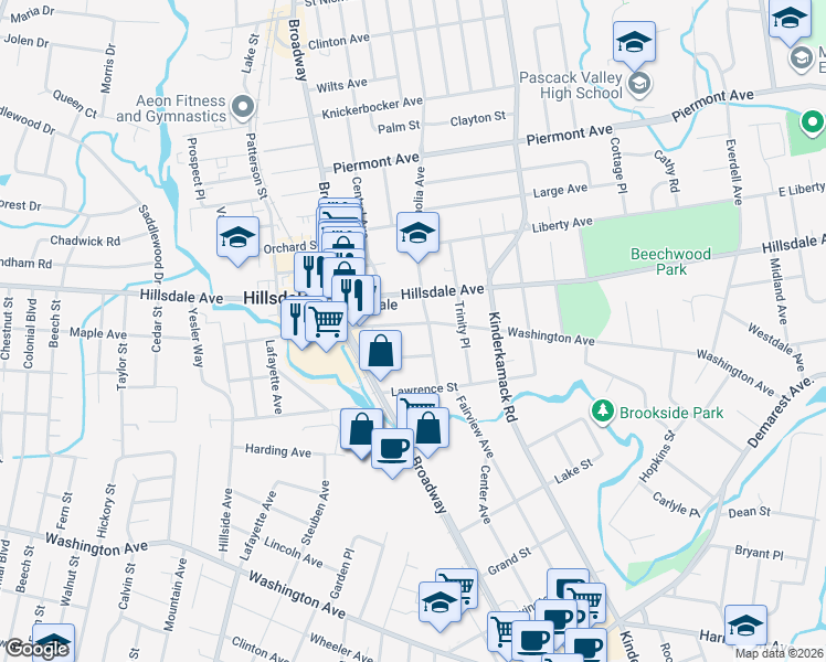 map of restaurants, bars, coffee shops, grocery stores, and more near 305 Washington Avenue in Hillsdale