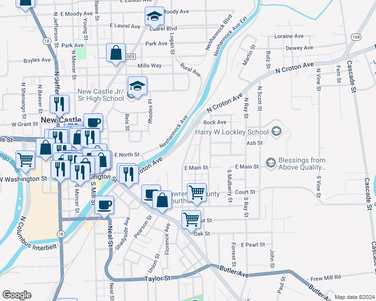 map of restaurants, bars, coffee shops, grocery stores, and more near 105 Richlieu Avenue in New Castle