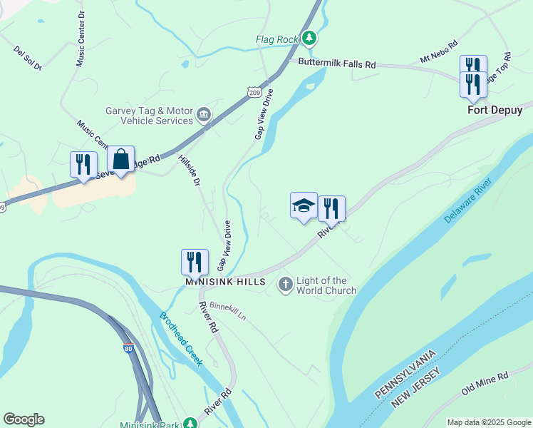 map of restaurants, bars, coffee shops, grocery stores, and more near 103 Turr Lane in East Stroudsburg