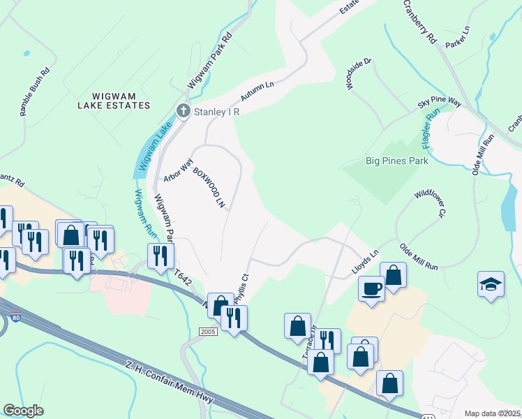 map of restaurants, bars, coffee shops, grocery stores, and more near 132 Arbor Way in Stroudsburg