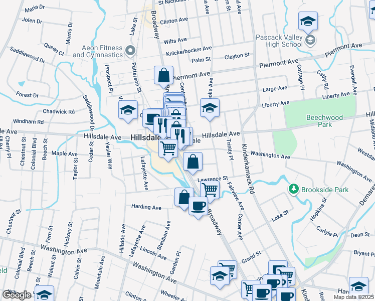 map of restaurants, bars, coffee shops, grocery stores, and more near in Hillsdale