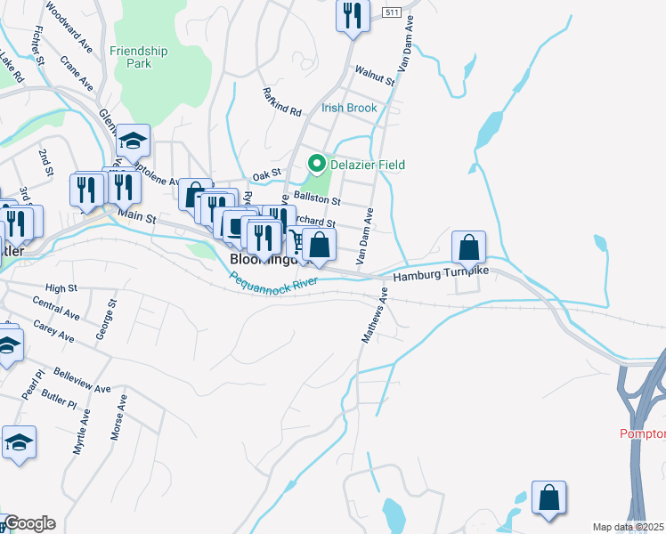 map of restaurants, bars, coffee shops, grocery stores, and more near 14 Hamilton Street in Bloomingdale