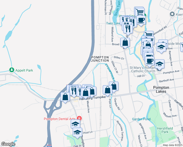 map of restaurants, bars, coffee shops, grocery stores, and more near 62 Main Street in Bloomingdale