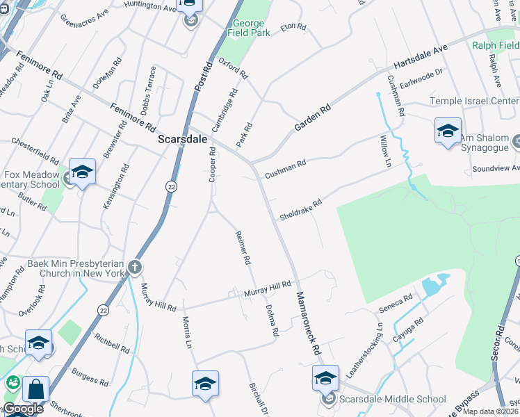 map of restaurants, bars, coffee shops, grocery stores, and more near 44 Mamaroneck Road in Scarsdale