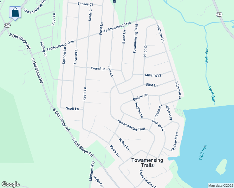 map of restaurants, bars, coffee shops, grocery stores, and more near 87 Eliot Lane in Albrightsville