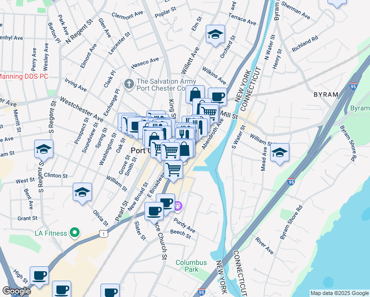 map of restaurants, bars, coffee shops, grocery stores, and more near in Port Chester