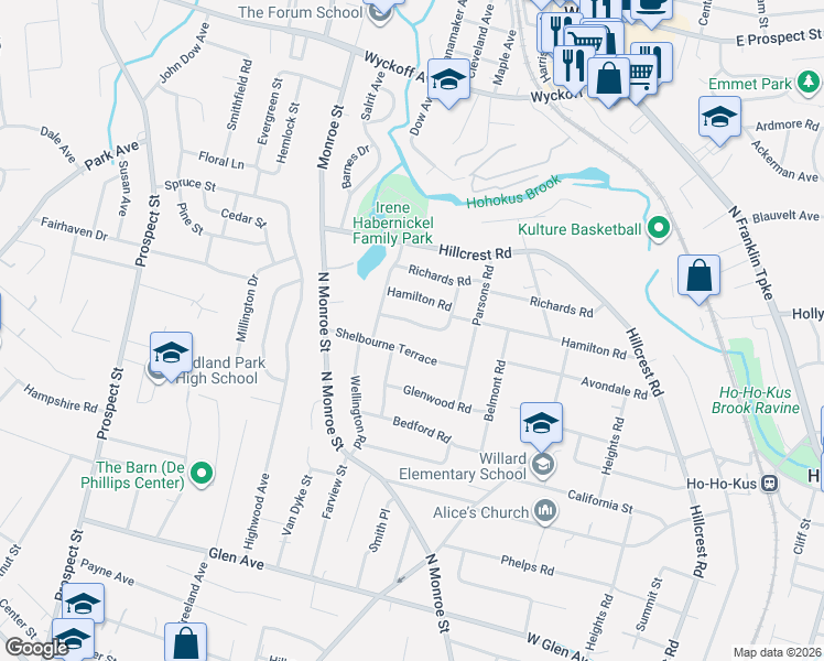 map of restaurants, bars, coffee shops, grocery stores, and more near 384 Hamilton Road in Ridgewood