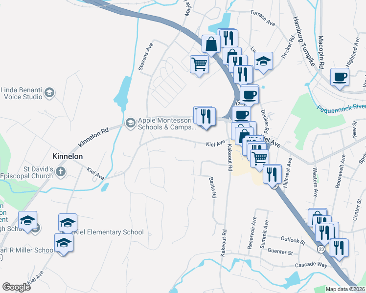 map of restaurants, bars, coffee shops, grocery stores, and more near 29 Kiel Avenue in Kinnelon